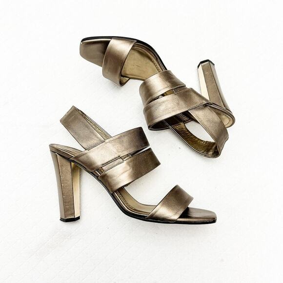 Diane Von Furstenberg Pava Metallic Ankle Strap Sandals Block Heel Size 9.5 - Picture 6 of 6
